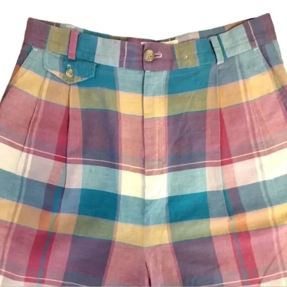 VTG 80s Colorful Plaid Ultra High Rise Cotton Mom Shorts Size 12 *fits like Med - Picture 4 of 15